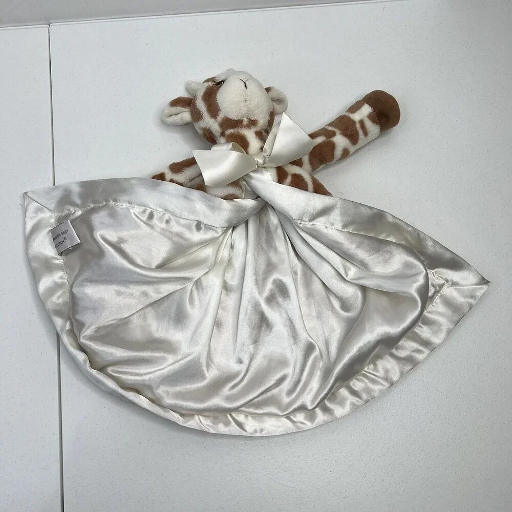 Bearington Baby Lovey Brown and White Giraffe Satin Lined Security Blankie 16 in